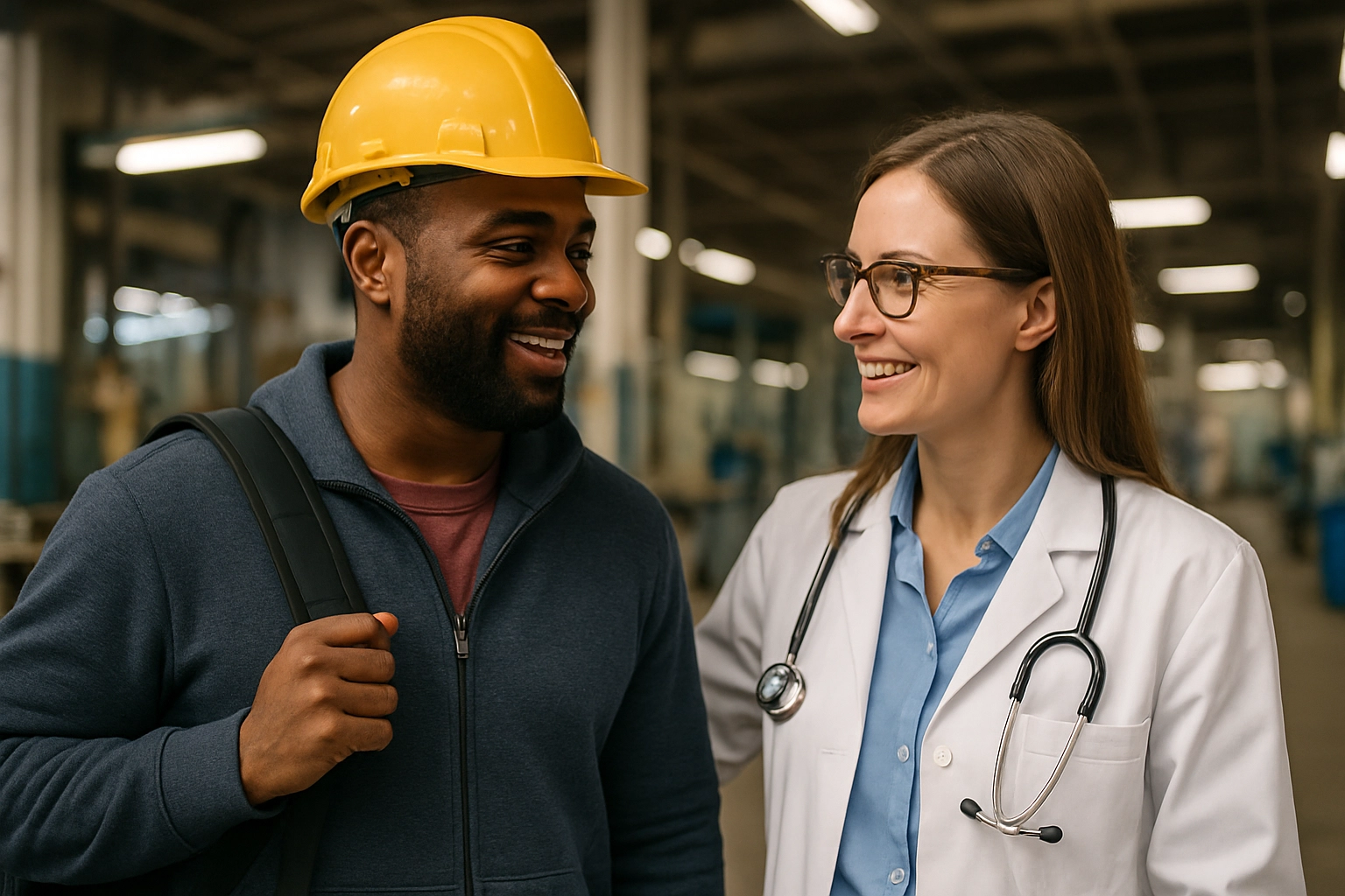 Funcionários em ambiente de trabalho seguro e saudável.